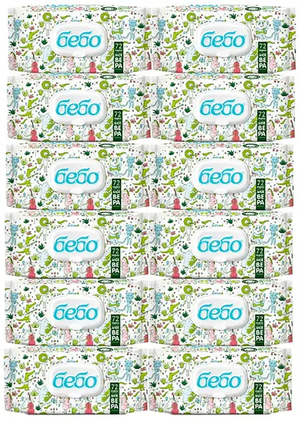 Șervețele umede cu capac Bebo - Cu extract de aloe vera, 12 х 72 buc.