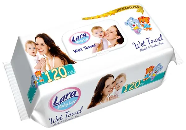 Șervețele umede cu capac Lara Baby Soft - Premium, 120 buc