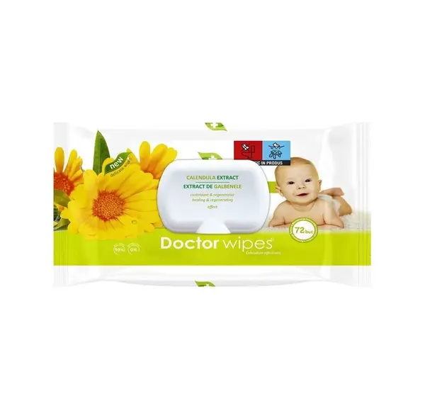 Servetele umede Doctor Wipes cu extract de Galbenele 72 bucati in cutie cu capac