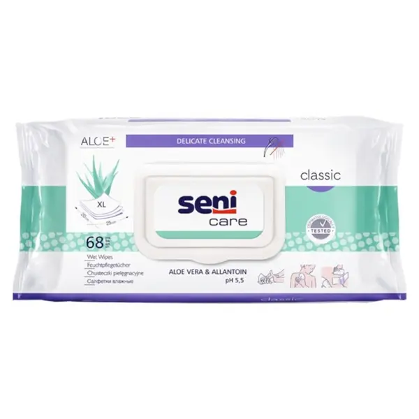 Servetele Umede Igienice Incontinenta cu Capac Seni Care Aloe Vera si Alantoina, 68 Bucati