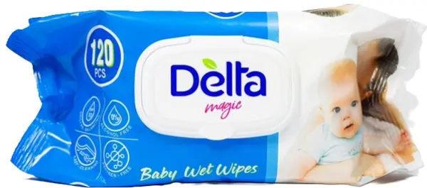 Șervețele umede pentru bebeluși Delta Magic - 120 buc, albastru