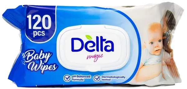 Șervețele umede pentru bebeluși Delta Magic - 120 buc, pachet albastru