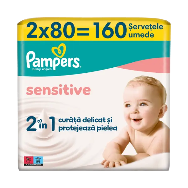 Servetele umede Sensitive, 160 bucati, Pampers