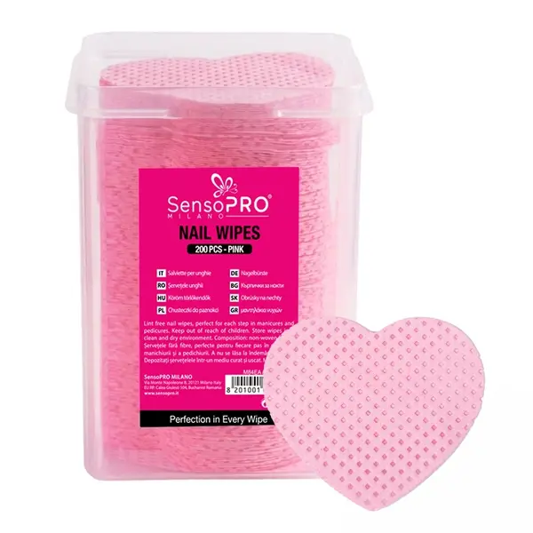 Servetele Unghii Lint Free SensoPRO Milano, 200 buc, Pink Heart