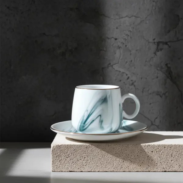 Serviciu de cafea Morello - Marble, 6 cești cu farfurii, 100 ml, Blue