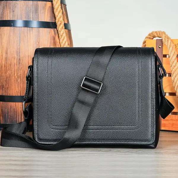 Servieta pentru barbati, Loryn GT3807, piele naturala, Neagra
