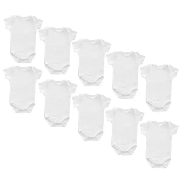 Set 10 body-uri din bumbac albe cu maneca scurta Drool, 0-3 luni