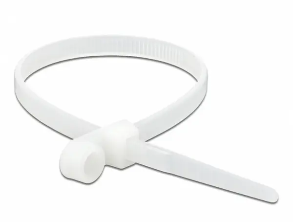 Set 10 bride L 200 x W 4.8 mm cu inel pentru fixare Alb, Delock 18945