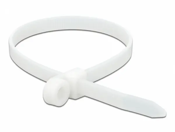 Set 10 bride L 300 x W 7.6 mm cu inel pentru fixare Alb, Delock 18947