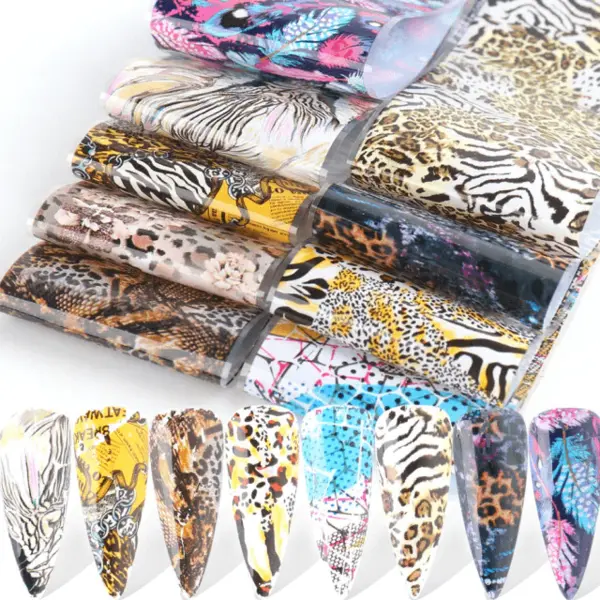 Set 10 Folii Transfer Unghii Animal Print FT-SD63 | Nail Art Creativ 20×4 cm