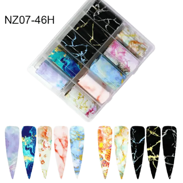 Set 10 Folii Transfer Unghii Galaxy Marble NZ07-46H | Nail Art Profesional 100×4 cm