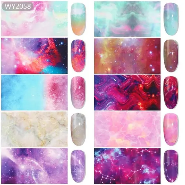 Set 10 Folii Transfer Unghii Galaxy | Nail Art Cosmic Profesional 20×4 cm