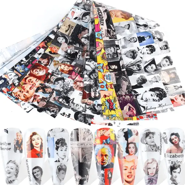 Set 10 Folii Transfer Unghii Pop Art Vintage FT-MN10 | Nail Art Creativ 20×4 cm