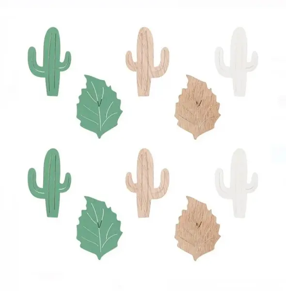 Set 10 frunze cactus din lemn pentru activitati crafts, 5-5.5 cm