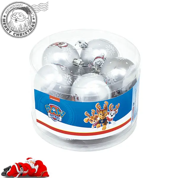 Set 10 globuri brad Craciun Paw Patrol argintii