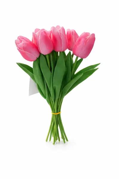 Set 10 lalele artificiale roz intens cu accente crem soft touch, fir individual, 33cm
