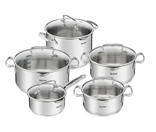 Set 10 piese de vase pentru gatit Tefal Duetto+ G719SA55, Capace de sticla, Inox (Argintiu)