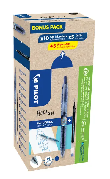 Set 10 rollere cu gel Pilot Begreen B2P albastru 0.7 mm si 10 rezerve Set 10 rollere cu gel B2P Pilot Begreen 0.7 mm + 10 rezerve B2P Pilot Begreen 0.7 mm varf mediu albastru