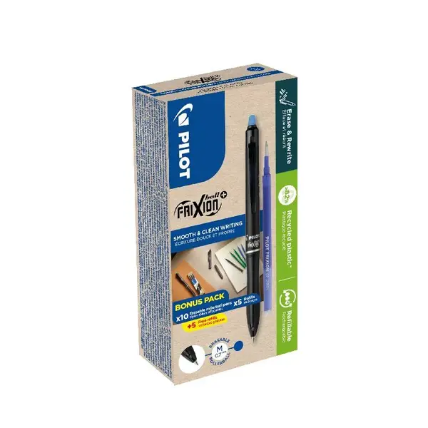 Set 10 rollere Pilot FriXion Plus 0.7 mm si 10 rezerve albastre Set 10 rollere Pilot FriXion Plus 0.7 mm si 10 rezerve albastre