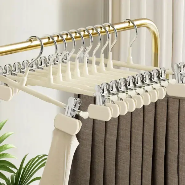 Set 10 umerase cu clips pentru pantaloni, otel, 31 x 13 cm, crem