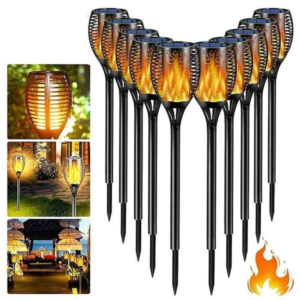 Set 10 x Lampa solara 50 cm, Torta cu efect de flacara