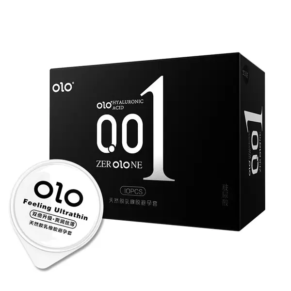 Set 10x Prezervative, OLO, Black Zero One, Latex, cu Acid Hialuronic, Ultra-Thin, Ultra Subtiri, 0.01mm