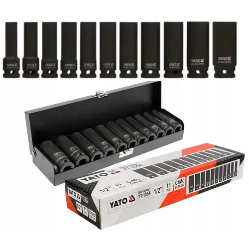 Set 11 chei tubulare de impact Yato YT-1054, 1/2'', CrMo SCM-440, 6-suruburi, metalic