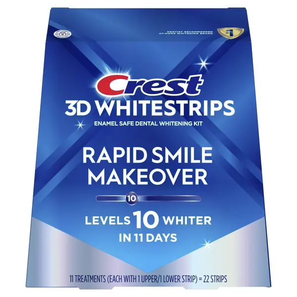 Set 11x Benzi Albirea Dintilor, Crest, 3D White, Rapid Smile Makover, 10% Concentratie, Tratament 14 zile, 45 min, Nivel Albire 10