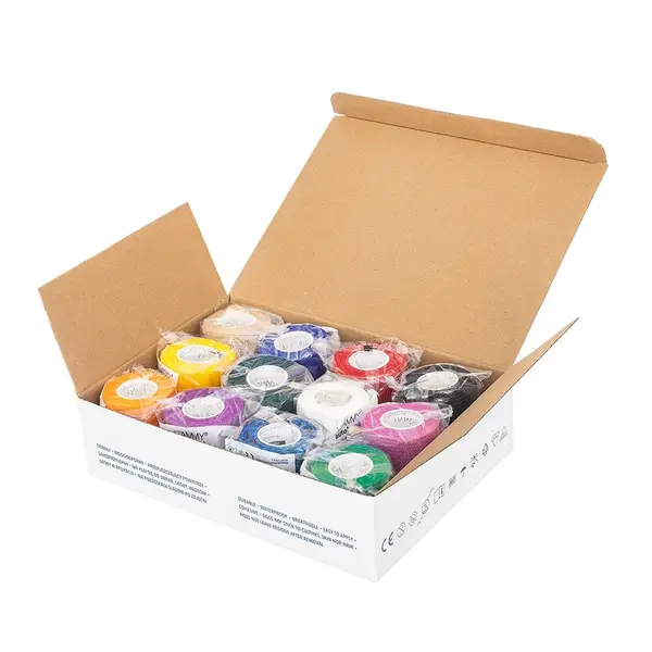 Set 12 bandaje elastice autoadezive Vitammy Autoband Multicolor tehnologie cu microfibre, fara lipici, rezistent la apa, 5 x 450 cm