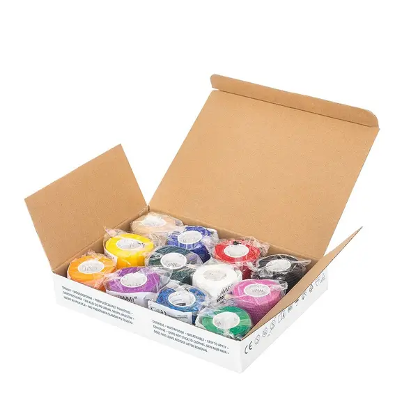 Set 12 bandaje elastice autoadezive Vitammy Autoband Multicolor tehnologie cu microfibre, fara lipici, rezistent la apa, 2.5 x 450 cm