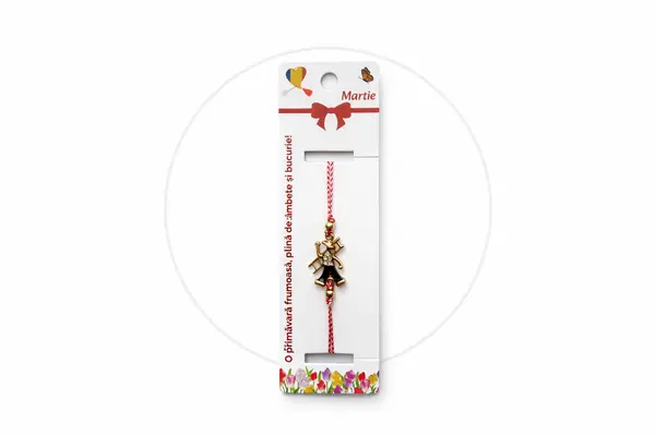 Set 12 bratari martisor cu cosar cu scara, simbol noroc, snur reglabil alb-rosu