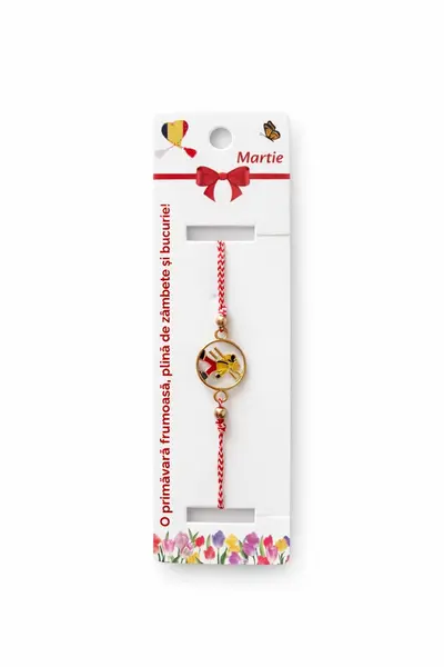 Set 12 bratari martisor cu cosar norocos, snur rosu alb, ambalate individual