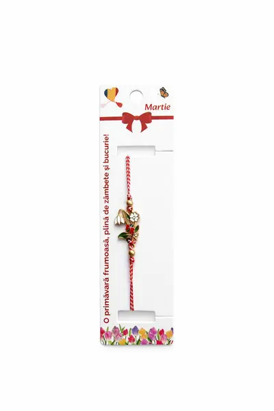 Set 12 Bratari Martisor Ghiocel cu Floare Alba si Buburuza, snur reglabil