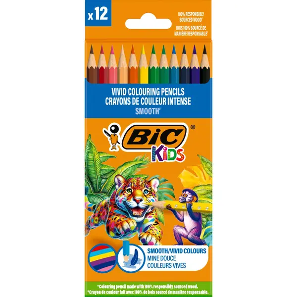 Set 12 creioane colorate, Bic, Evolution Smooth