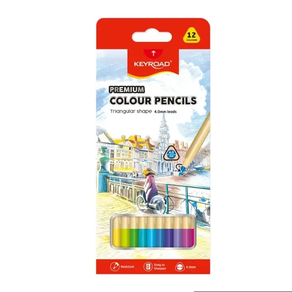 Set 12 creioane colorate Keyroad,triunghiulare,mina 4mm