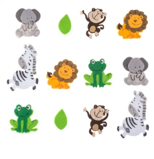 Set 12 decoratiuni din fetru Animale din jungla pentru activitati crafts