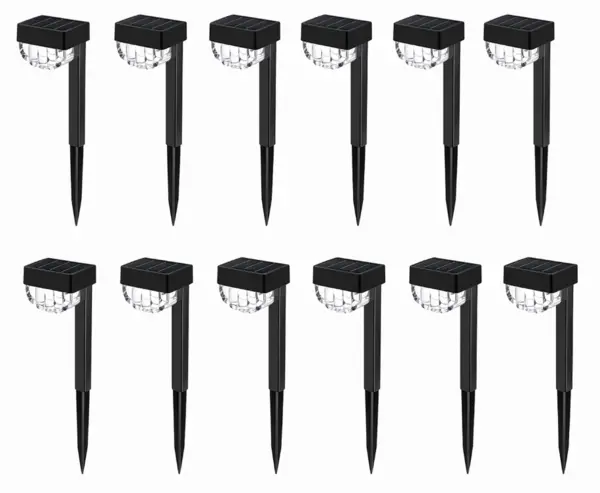 Set 12 Lampi solare LED pentru gradina Cap Rotund cu picior 30cm