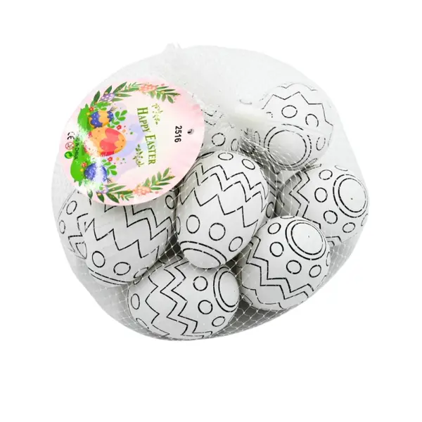 Set 12 oua pentru pictat E i colorat, plastic, 6 cm , alb cu model etnic
