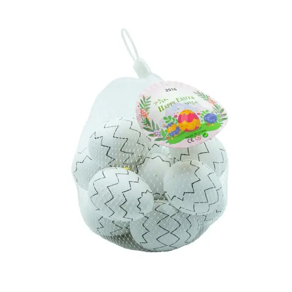 Set 12 oua pentru pictat si colorat, plastic, 6 cm , alb cu desene zig-zag