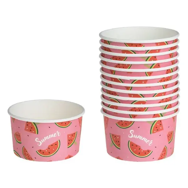 Set 12 pahare pentru inghetata,carton,imprimeu felie de pepene,240 ml