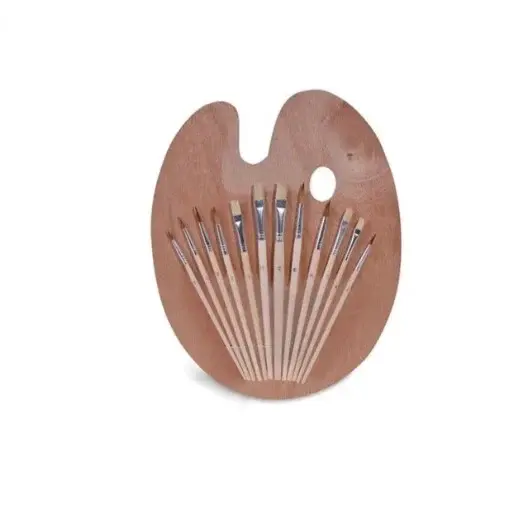 Set 12 pensula cu paleta, Lemn, Natur