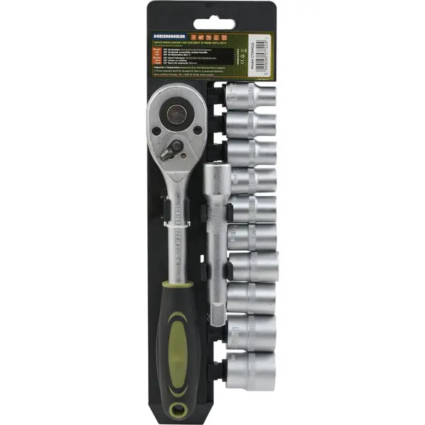 Set 12 piese Heinner CTSM022, Cheie cu clichet 1/2", Capete chei tubulare, 10-24 mm, Material chrome-vanadium
