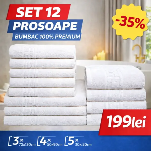 Set 12 Prosoape Maini Fata Corp, Bumbac 100%, 550g m ² - Alb