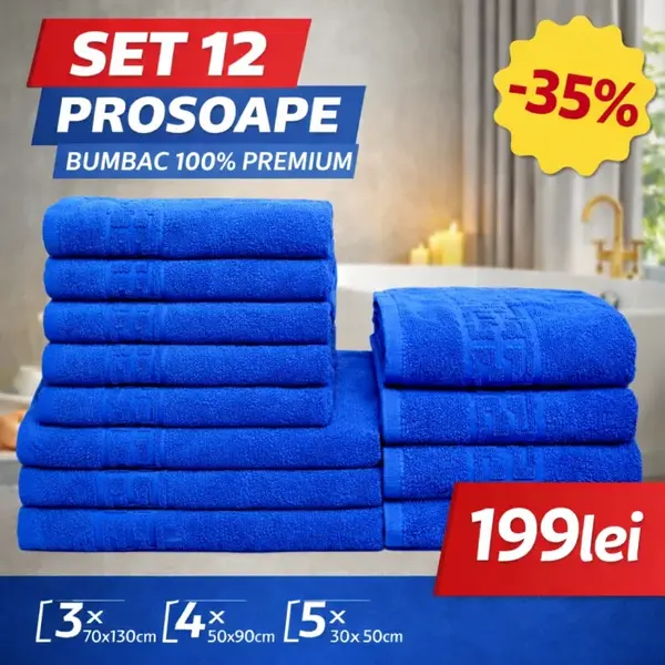 Set 12 Prosoape Maini Fata Corp, Bumbac 100%, 550g m ² - Albastru Inchis