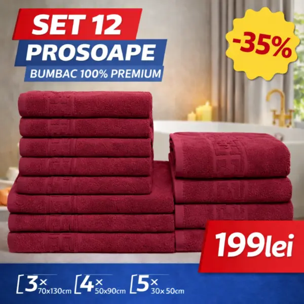 Set 12 Prosoape Maini Fata Corp, Bumbac 100%, 550g m ² - Grena