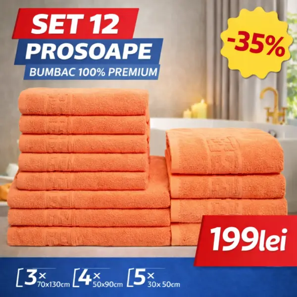 Set 12 Prosoape Maini Fata Corp, Bumbac 100%, 550g m ² - Portocaliu