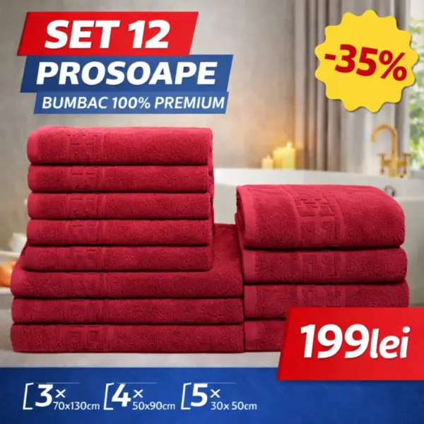 Set 12 Prosoape Maini Fata Corp, Bumbac 100%, 550g m ² - Rosu