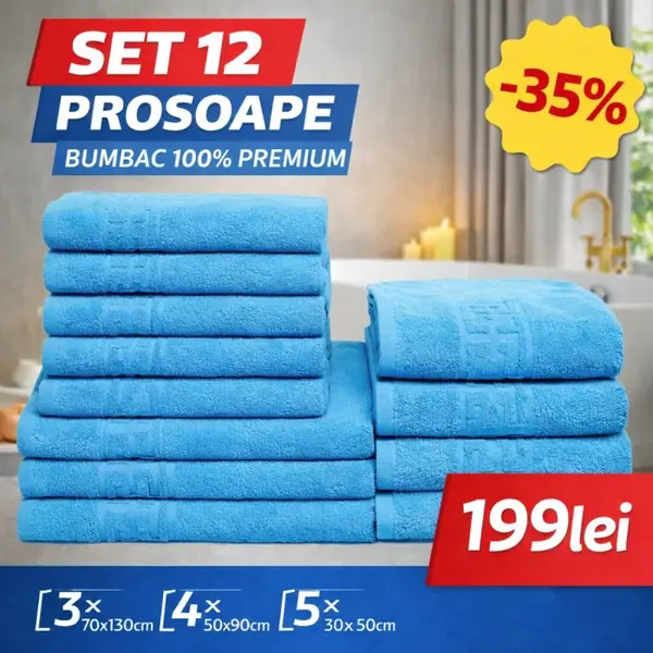 Set 12 Prosoape Maini Fata Corp, Bumbac 100%, 550g m ² - Turcoaz