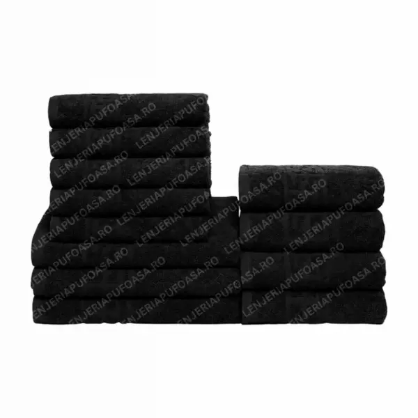 Set 12 Prosoape Premium Bumbac 100%, 550g m ², pentru Maini, Fata si Corp - Negru