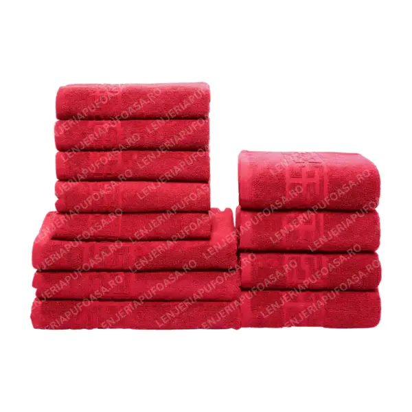 Set 12 Prosoape Premium Bumbac 100%, 550g m ², pentru Maini, Fata si Corp - Rosu